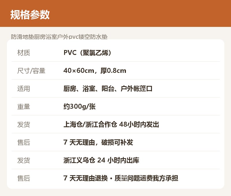 防滑地垫厨房浴室户外pvc镂空防水垫 详情图