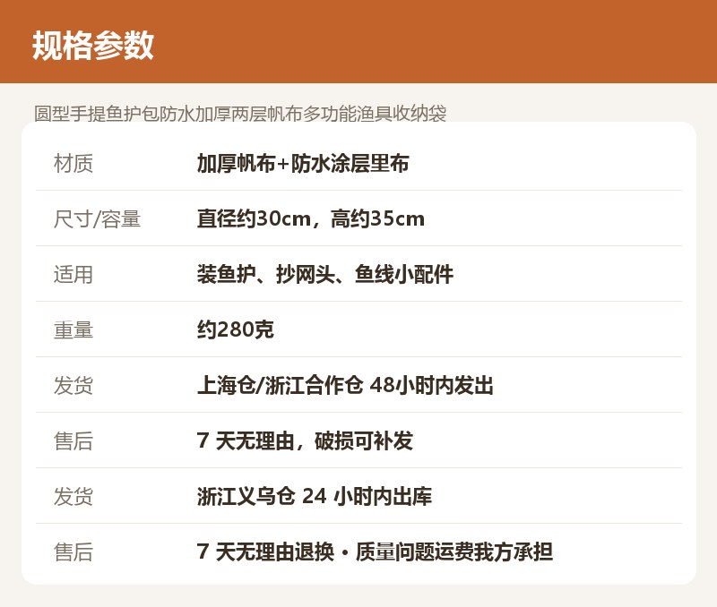 圆型手提鱼护包防水加厚两层帆布多功能渔具收纳袋 详情图